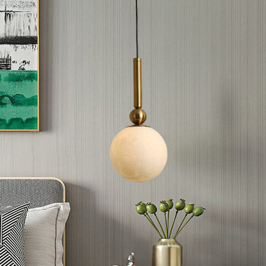 Gold Pendant Light With Opal Frosted Glass For Bedroom - Orb Led Hanging Fixture
