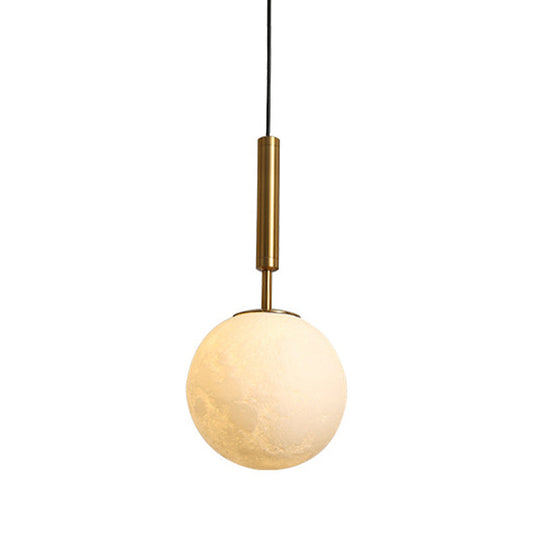 Gold Pendant Light With Opal Frosted Glass For Bedroom - Orb Led Hanging Fixture