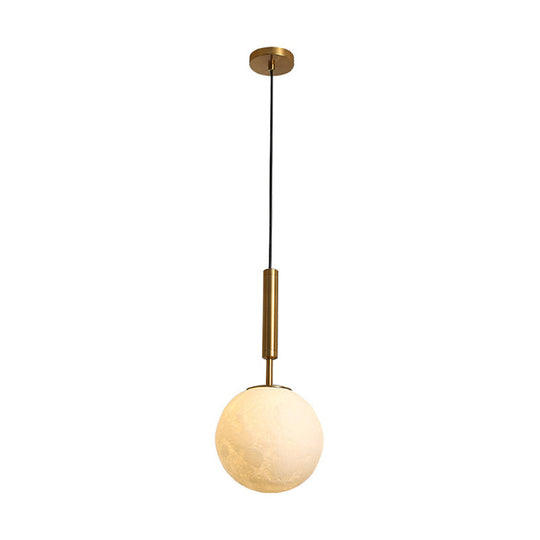 Gold Pendant Light With Opal Frosted Glass For Bedroom - Orb Led Hanging Fixture