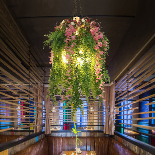 Green Metal Industrial Chandelier With 4 Hanging Heads - Pendant Light Fixture