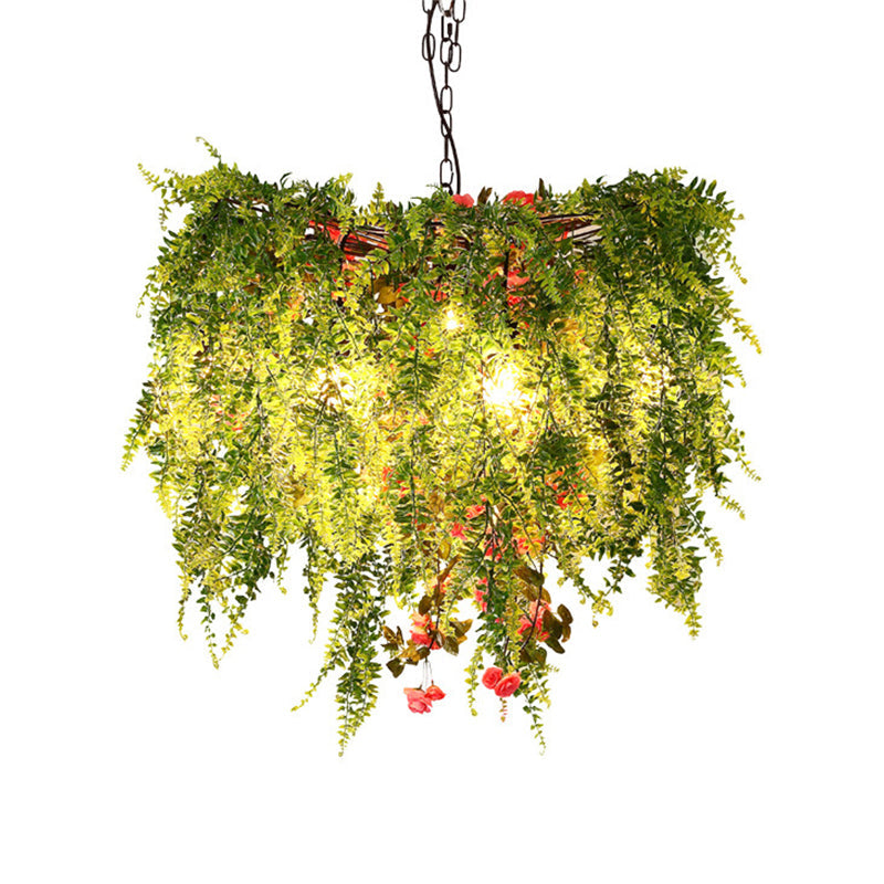 Green Led Industrial Metal Chandelier With Plant Decoration - 18’/23.5’/31.5’ Wide