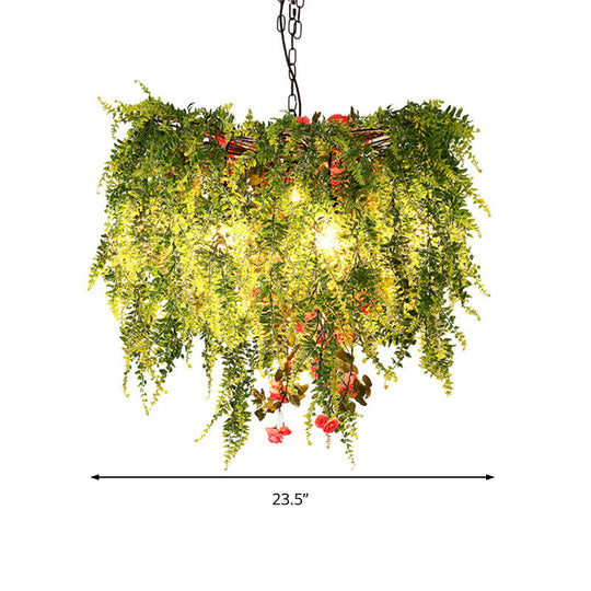 Green Led Industrial Metal Chandelier With Plant Decoration - 18’/23.5’/31.5’ Wide