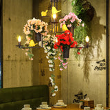 Industrial Black Metal Chandelier Pendant Light With 6-Head Candelabra And Flower Decoration