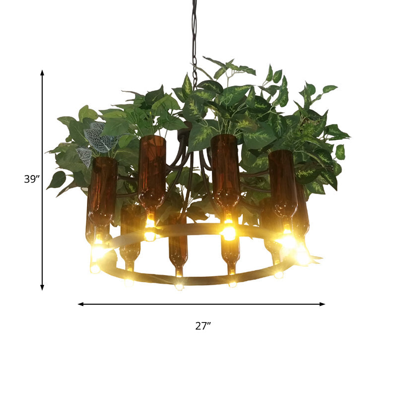 Green Wagon Suspension Light - Industrial Metal 10-Head Chandelier With Plant Deco Perfect For