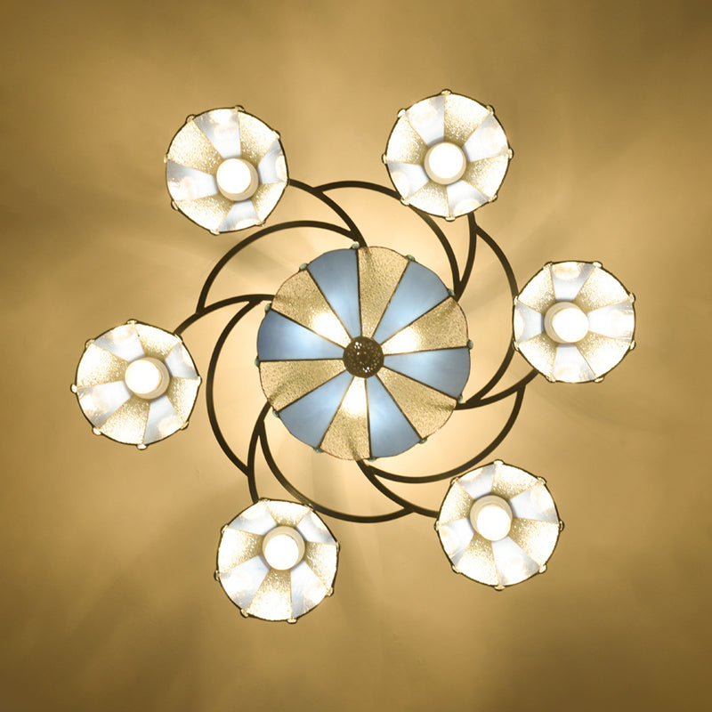 Frosted Glass Tiffany Style Ceiling Light Fixture - White/Yellow/Blue Semi-Flush Mount