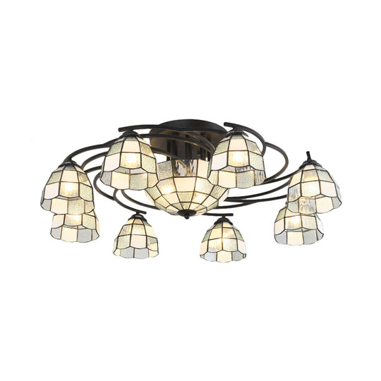 Frosted Glass Tiffany Style Ceiling Light Fixture - White/Yellow/Blue Semi-Flush Mount