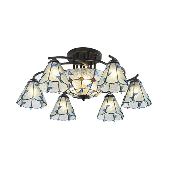 Frosted Glass Tiffany Style Ceiling Light Fixture - White/Yellow/Blue Semi-Flush Mount