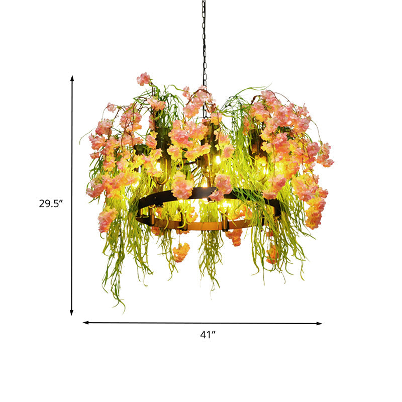 Black Metal Chandelier - Retro Led Flower Pendant Light Fixture (10 Lights) Ideal For Restaurants