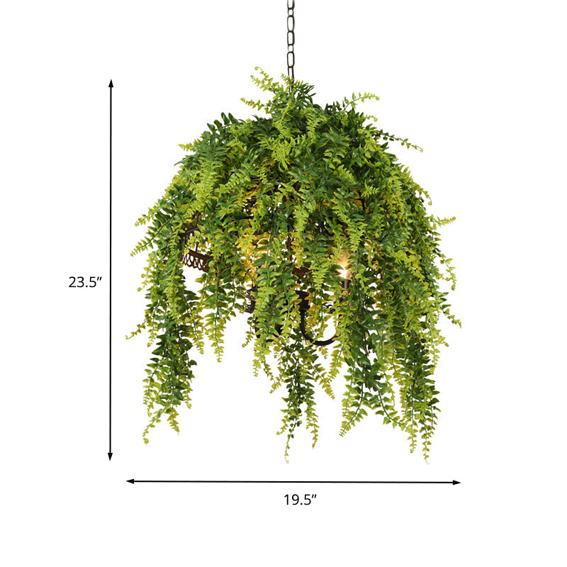 Retro Green Plant Restaurant Led Ceiling Chandelier - 3-Bulb Metal Hanging Light