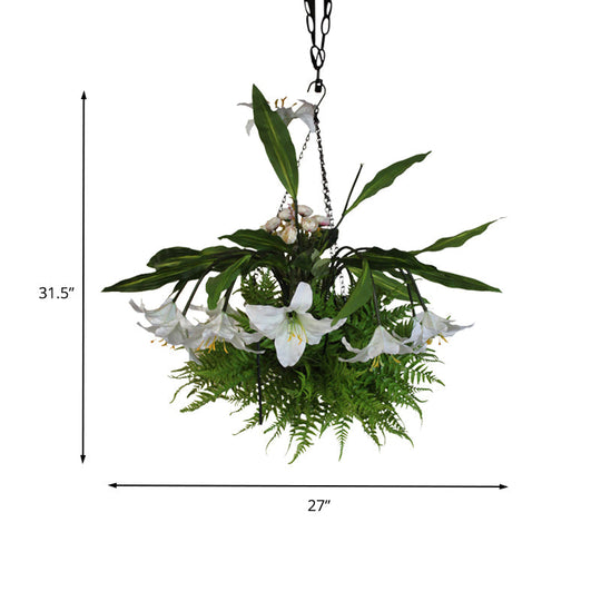 Industrial Green Lily Metal Chandelier With Led Down Lighting - 12 Heads For Restaurants