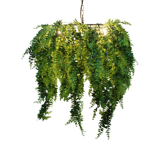 Industrial Metal Plant Led Chandelier With 3 Heads - Green Pendant Lighting For Restaurants