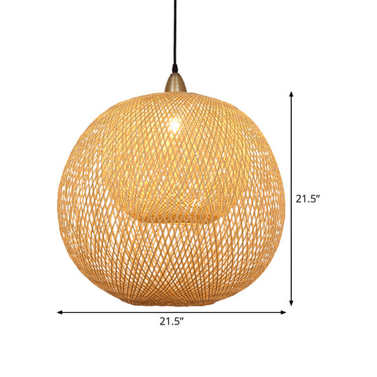 Handcrafted Bamboo Ceiling Light - Chinese Inspired 1-Bulb Beige Fixture