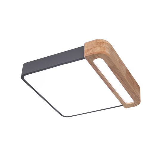 Nordic Square Acrylic Flush Light 12’/16’ Led Surface Ceiling Lamp In Grey/White/Red With Wood