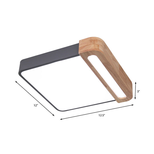 Nordic Square Acrylic Flush Light 12’/16’ Led Surface Ceiling Lamp In Grey/White/Red With Wood