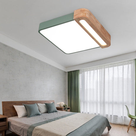 Nordic Square Acrylic Flush Light 12/16 Led Surface Ceiling Lamp In Grey/White/Red With Wood Guard -