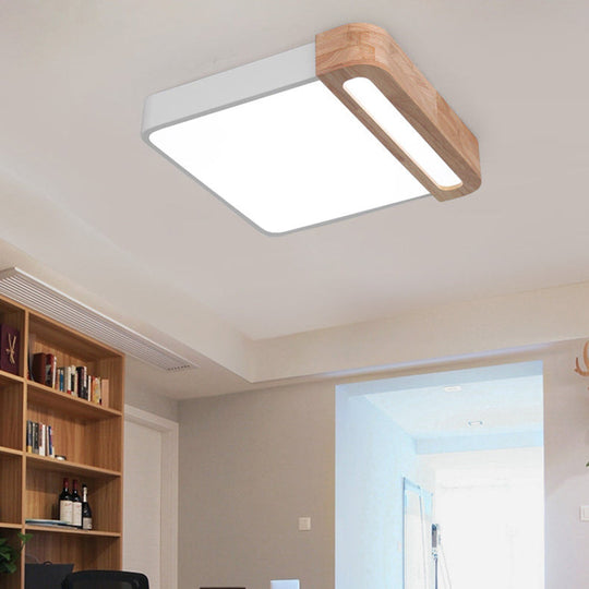 Nordic Square Acrylic Flush Light 12/16 Led Surface Ceiling Lamp In Grey/White/Red With Wood Guard -
