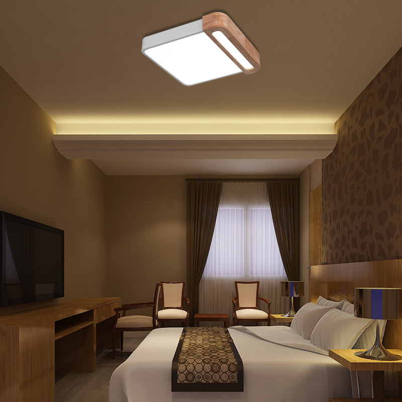 Nordic Square Acrylic Flush Light 12’/16’ Led Surface Ceiling Lamp In Grey/White/Red With Wood