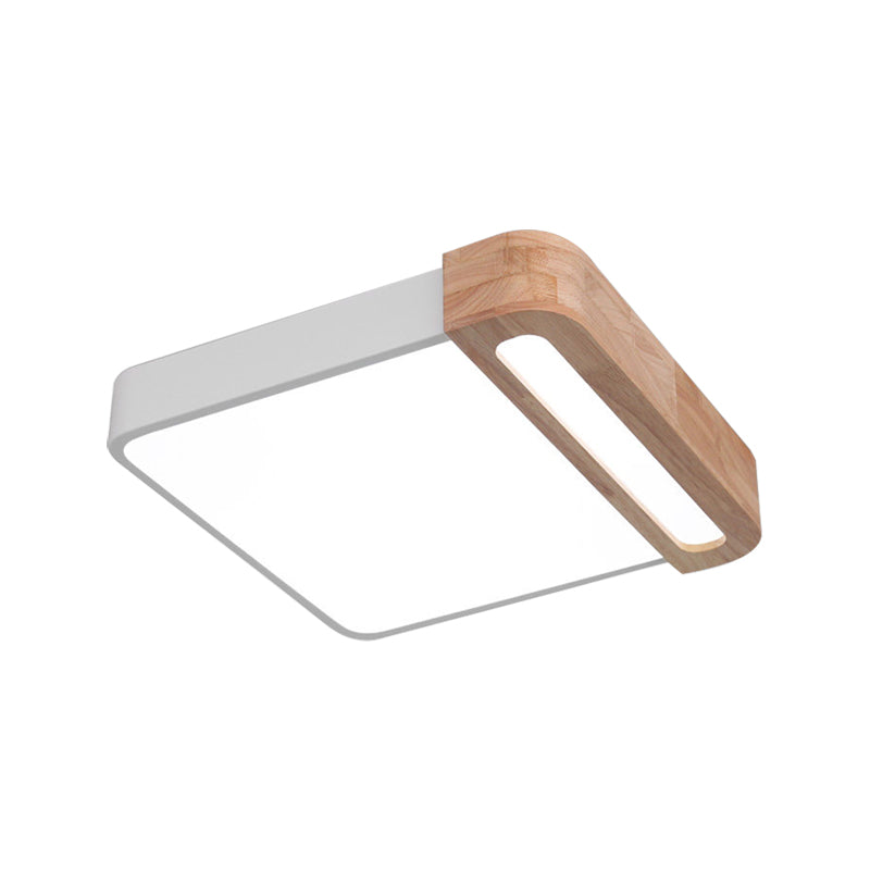 Nordic Square Acrylic Flush Light 12/16 Led Surface Ceiling Lamp In Grey/White/Red With Wood Guard -