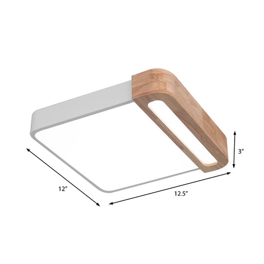 Nordic Square Acrylic Flush Light 12’/16’ Led Surface Ceiling Lamp In Grey/White/Red With Wood