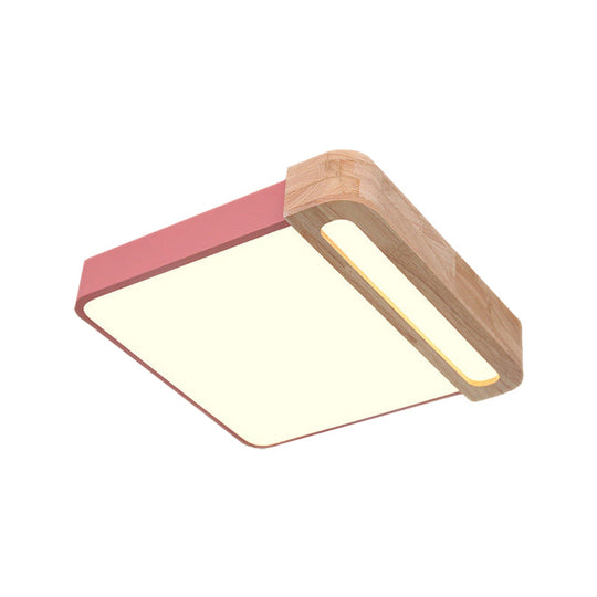 Nordic Square Acrylic Flush Light 12’/16’ Led Surface Ceiling Lamp In Grey/White/Red With Wood