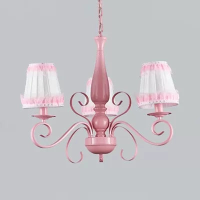 Kids Pink Chandelier: Girl Bedroom Metal Shade Tapered 3 Lights Hanging Light