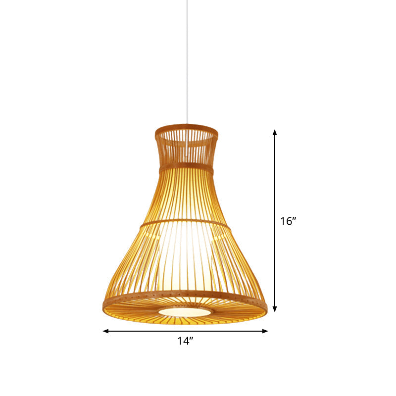 Fashionable Beige Bamboo Ceiling Lamp - Asian Inspired Flared Design With Parchment Shade