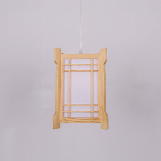 Chinese Wood Tower Pendant Light In Beige - Restaurant Hanging Lamp