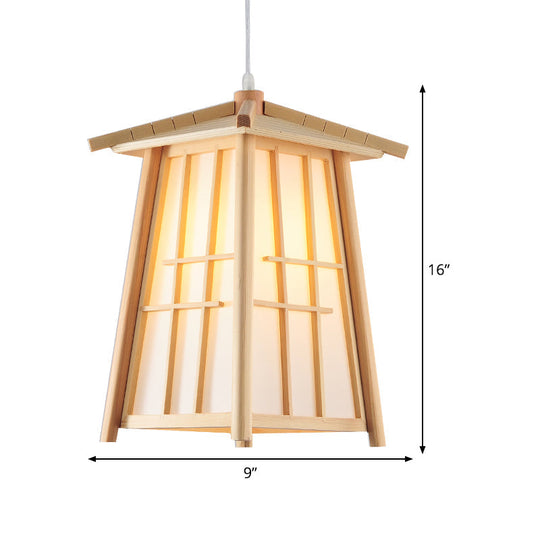 Japanese Style Beige Wood Ceiling Lamp For Restaurants - Tower Pendant Lighting