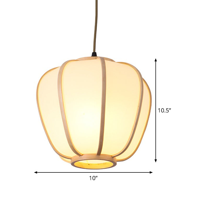 Asian Beige Hanging Pendant Light With Lantern Wood Shade For Restaurants