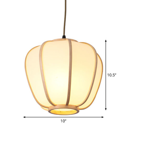 Asian Beige Hanging Pendant Light With Lantern Wood Shade For Restaurants