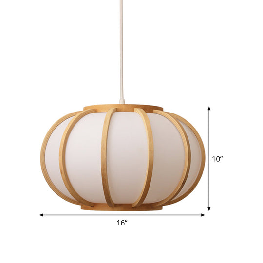 Japanese Style Wood Pumpkin Ceiling Light - Beige Suspended Fixture For Bedroom