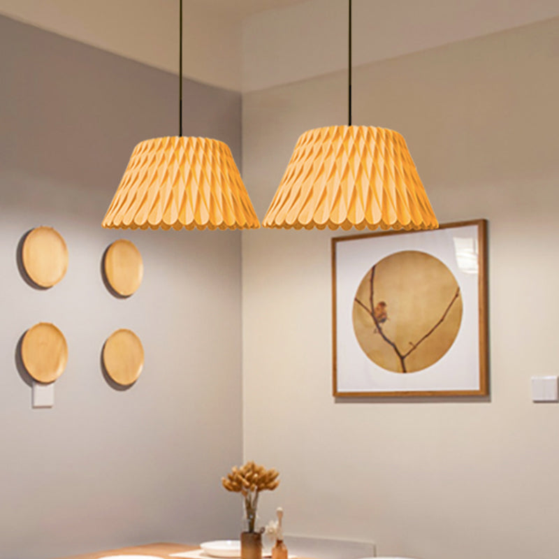 Dark Wood Wide Flare Pendant Ceiling Lamp Chinese Inspired 1-Bulb Suspension Lighting