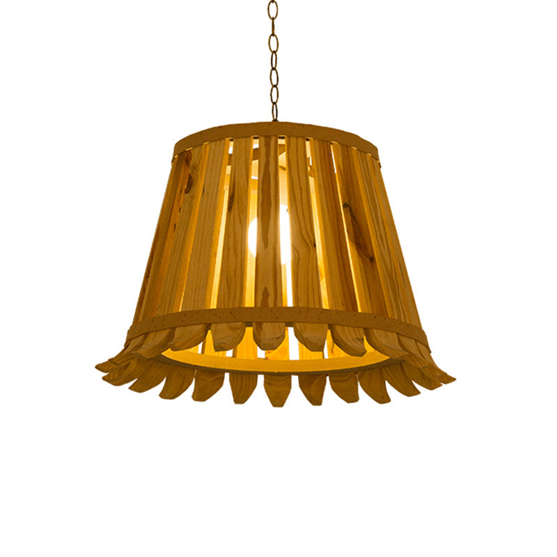 Japanese Wood Pendant Light With Trumpet Design - Beige Bedroom Lighting