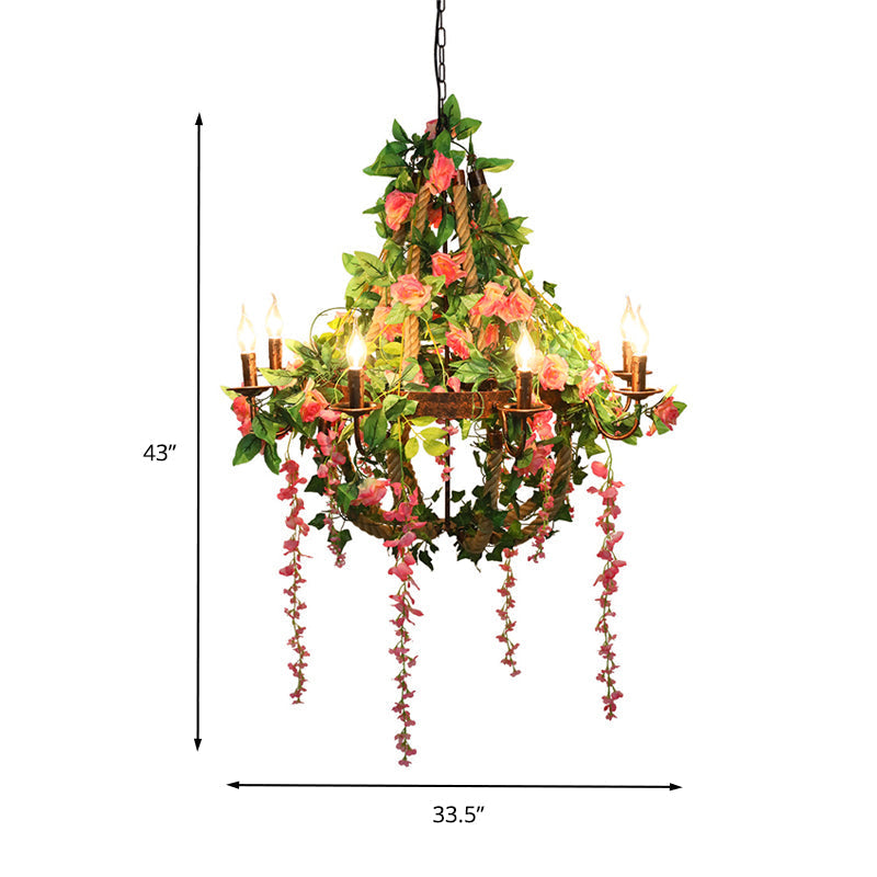 Rose Chandelier Led Rust Hanging Light Industrial Style 6 Bulbs- Candle Restaurant