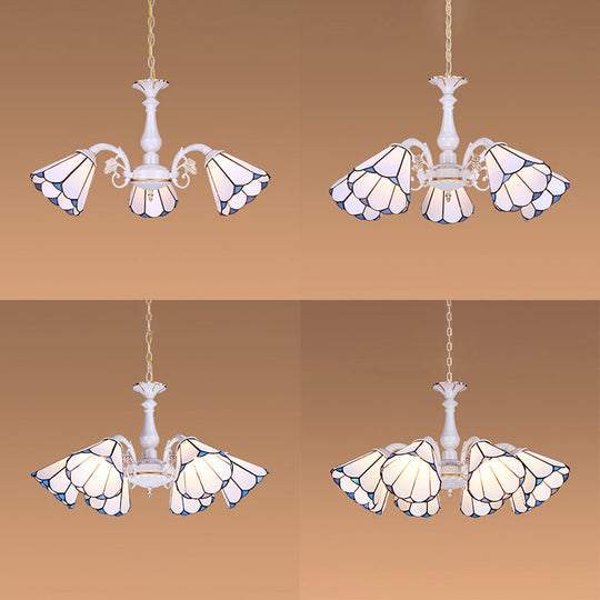 Tiffany Cone Pendant Chandelier With Adjustable Chain - Available In 3/5/6/8 Lights For Living Room