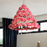 Cherry Blossom Chandelier: Industrial Metal Pink Hanging Lamp With Crystal 5 Bulbs 31.5/43 Width