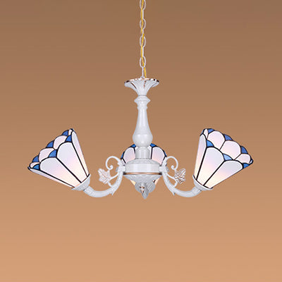 Tiffany Cone Pendant Chandelier With Adjustable Chain - Available In 3/5/6/8 Lights For Living Room