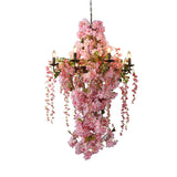 Pink Led Flower Candlestick Chandelier: Industrial Metal Hanging Lamp With 6/8 Bulbs