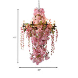 Pink Led Flower Candlestick Chandelier: Industrial Metal Hanging Lamp With 6/8 Bulbs