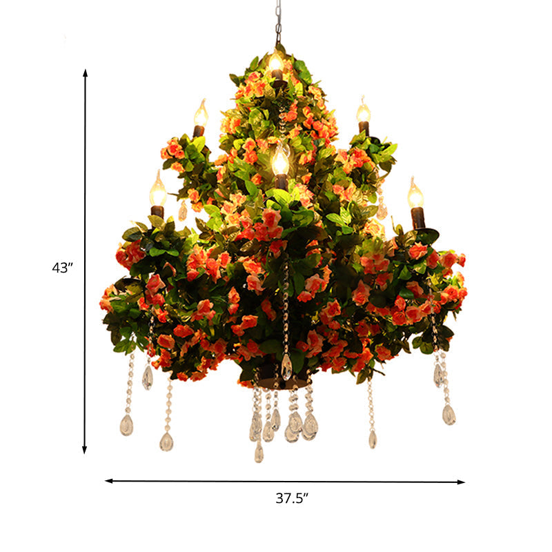 Industrial Metal Chandelier With Crystal Accents And Led Candles