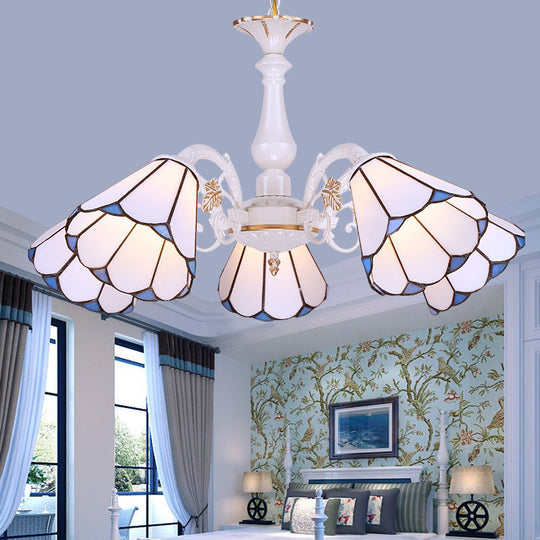 Tiffany Cone Pendant Chandelier With Adjustable Chain - Available In 3/5/6/8 Lights For Living Room