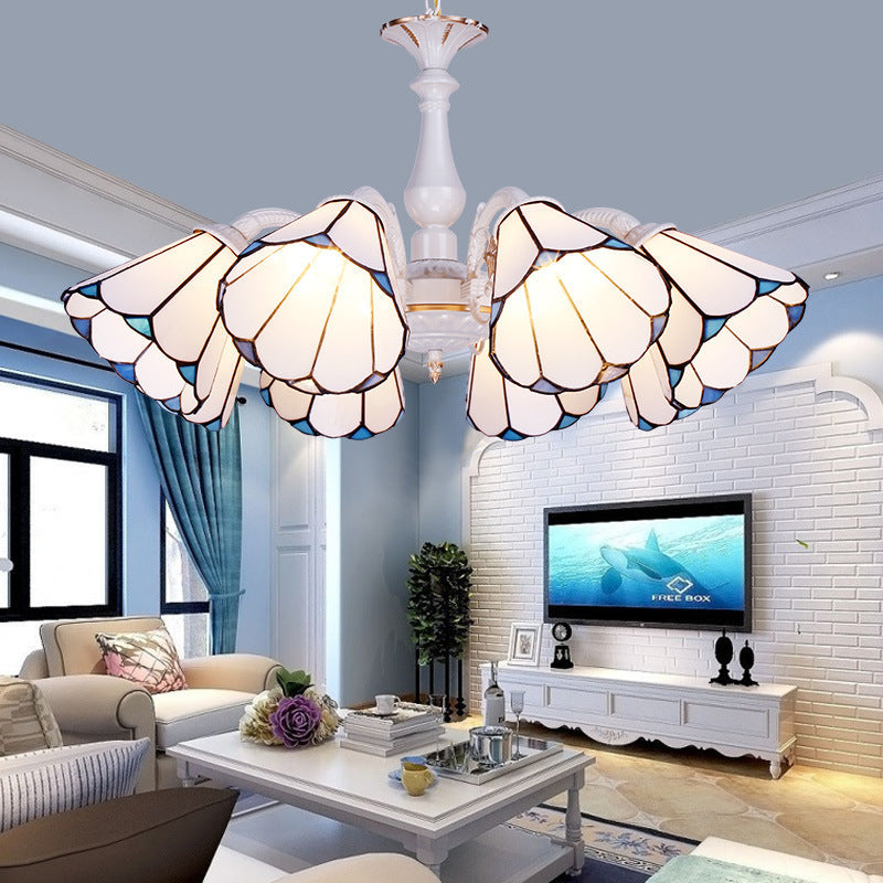 Tiffany Cone Pendant Chandelier With Adjustable Chain - Available In 3/5/6/8 Lights For Living Room