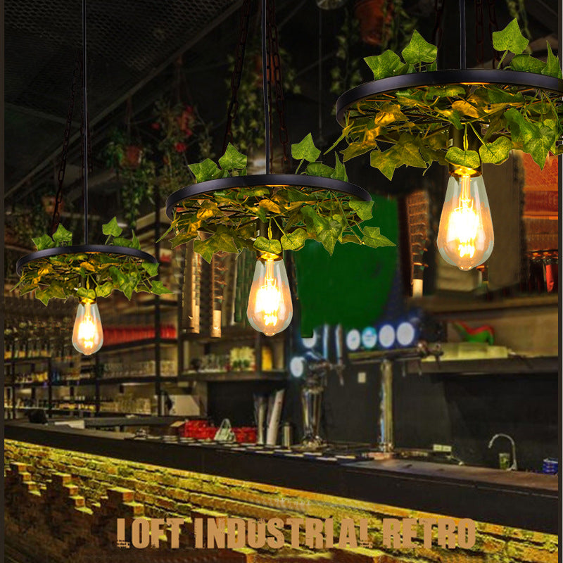 Industrial Metal Plant Led Pendant Lamp - Green 1 Head Ceiling Light For Restaurants