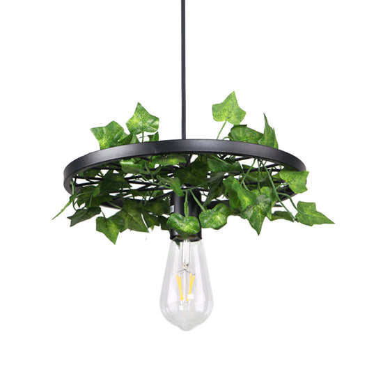 Industrial Metal Plant Led Pendant Lamp For Restaurants - Green Hanging Ceiling Light