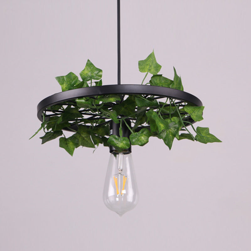Industrial Metal Plant Led Pendant Lamp - Green 1 Head Ceiling Light For Restaurants