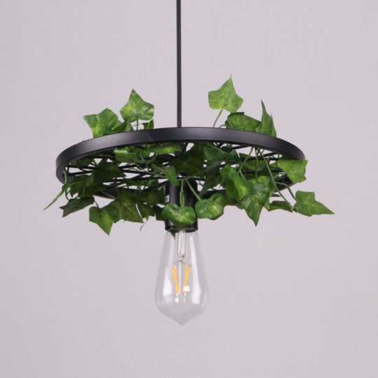 Industrial Metal Plant Led Pendant Lamp - Green 1 Head Ceiling Light For Restaurants