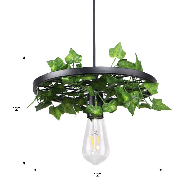 Industrial Metal Plant Led Pendant Lamp - Green 1 Head Ceiling Light For Restaurants