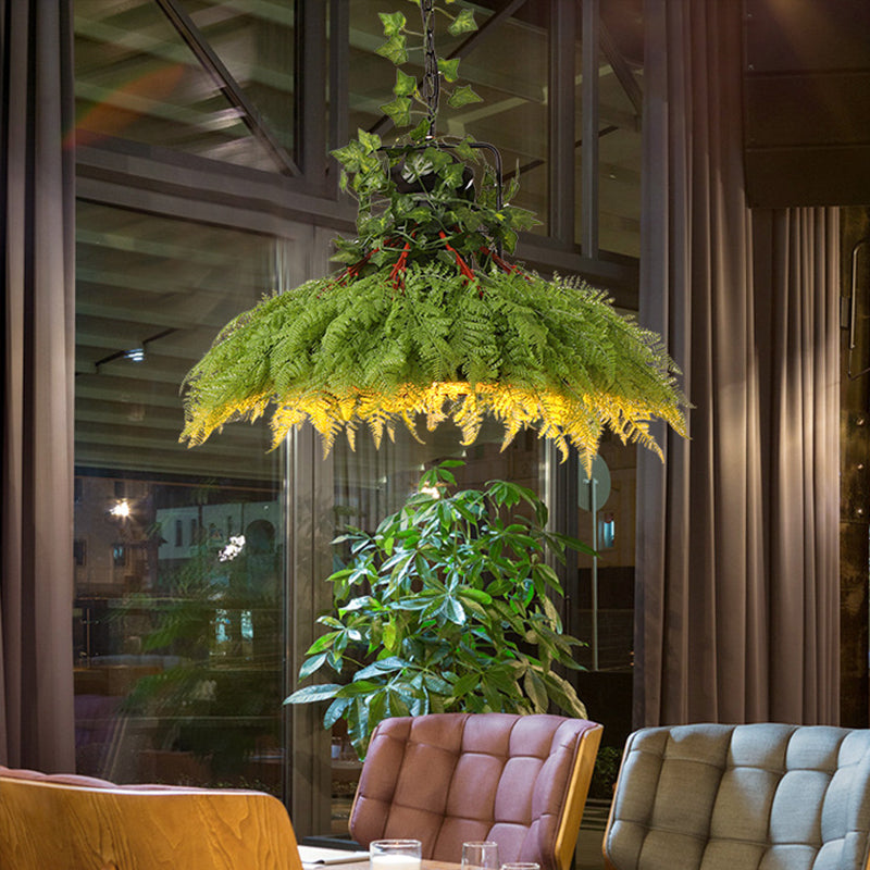 Antique Green Plant Led Pendant Lamp Metal Head Down Lighting - 14’/18’/21.5’ Wide For Restaurant