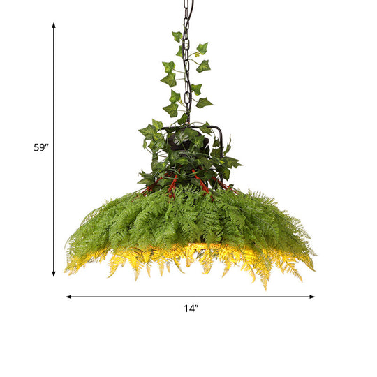 Antique Green Plant Led Pendant Lamp Metal Head Down Lighting - 14’/18’/21.5’ Wide For Restaurant