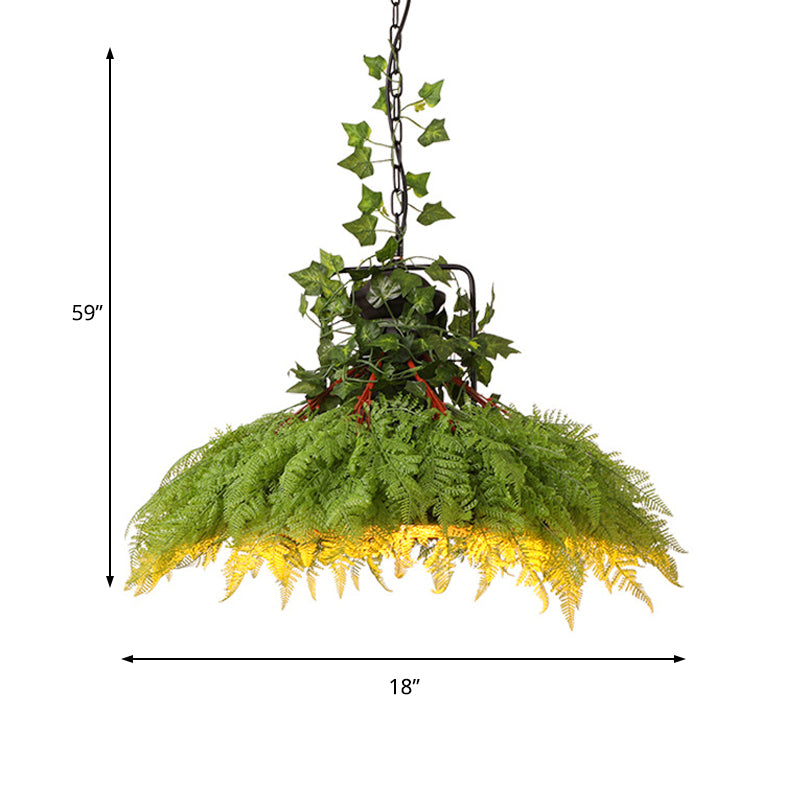 Antique Green Plant Led Pendant Lamp Metal Head Down Lighting - 14’/18’/21.5’ Wide For Restaurant